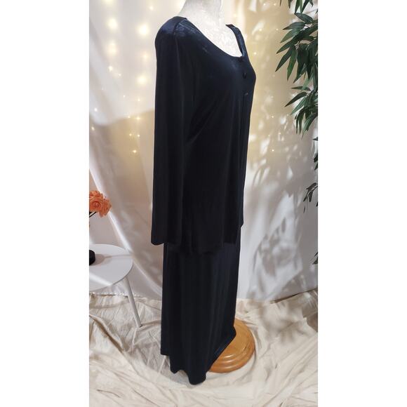 Carole Little Vtg 90s Floral Velvet Cape Maxi Dress Sz 16 Black Red Witchy Goth - Picture 2 of 15